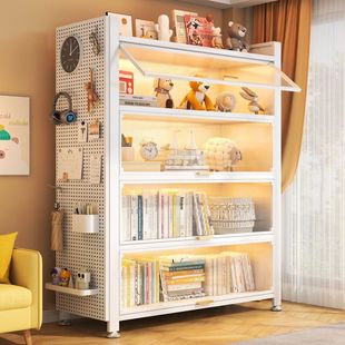 2026钢制书柜带门防尘家用儿童书架多层落地收纳柜翻盖储物柜一体