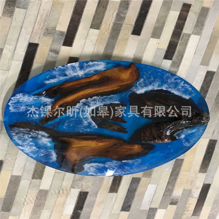 北欧树脂河流桌 家用客厅圆形茶几小户型酒店摆放小圆桌现货