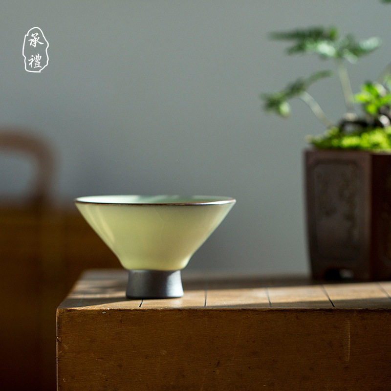 承礼手工 汝窑斗笠杯茶杯陶瓷品茗杯开片可养天青色冰裂釉主人杯