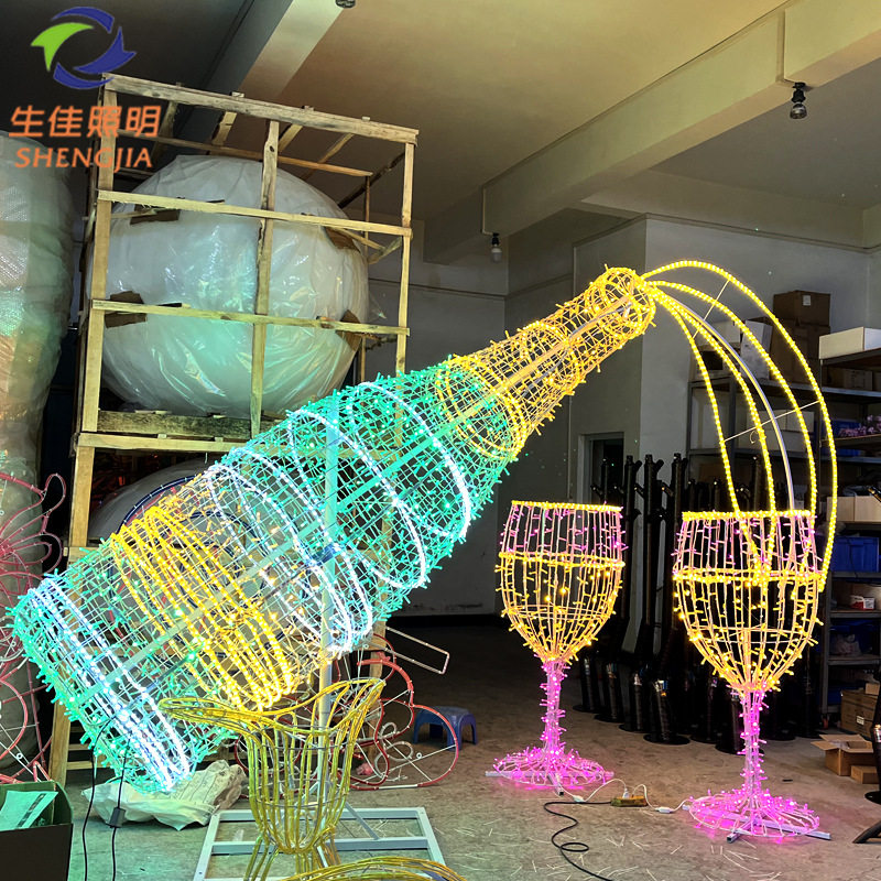 LED酒瓶杯子3D造型灯广场公园酒店商场户外灯光节亮化装饰景观灯