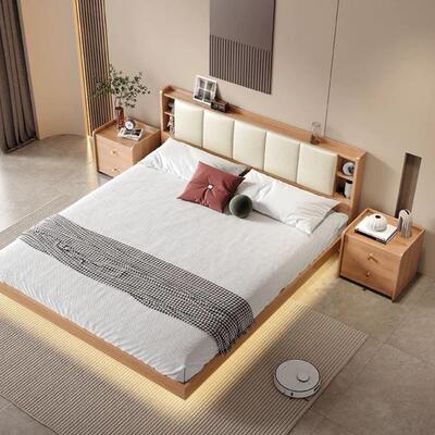 北欧实木床日式极简榻榻米床现代简约床架带床头床民宿床悬空矮床