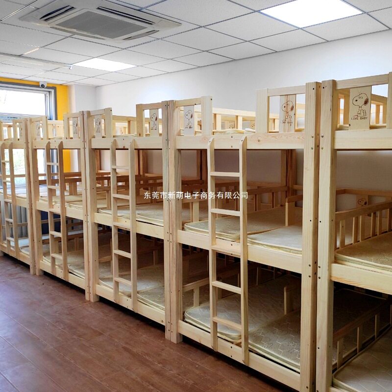 小学生实木上下床托管班午托床三层3人床6人宿舍高低铺定 制双层