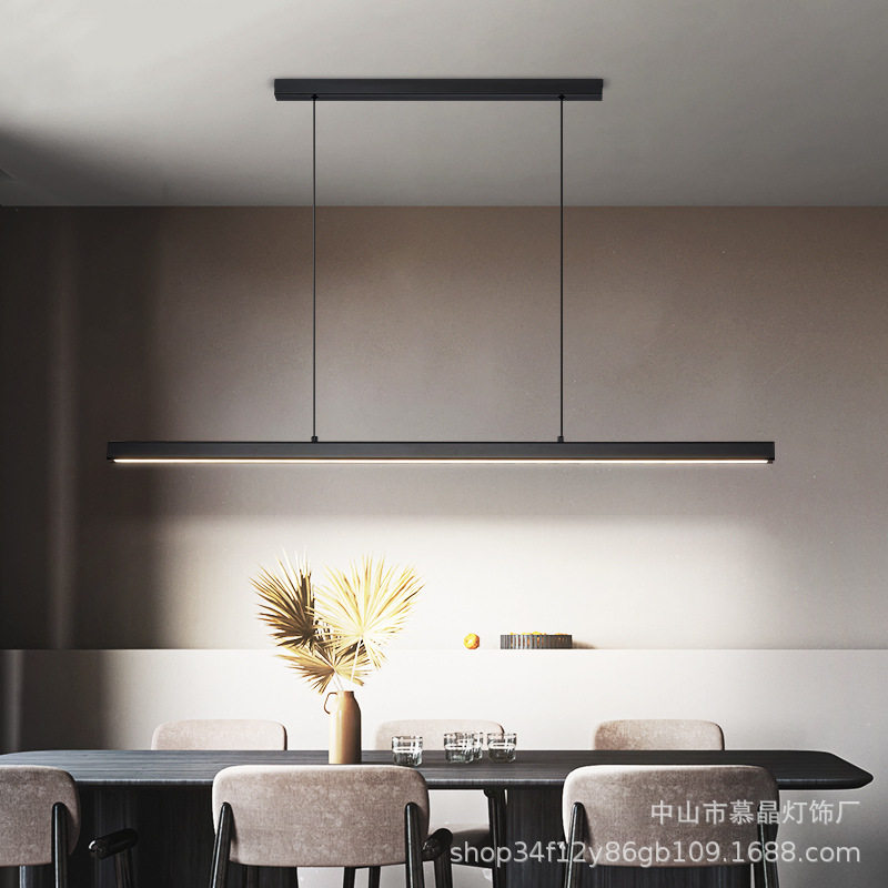 极简一字餐厅吊灯北欧工作室吧台饭厅灯现代轻奢LED长条吊线灯具