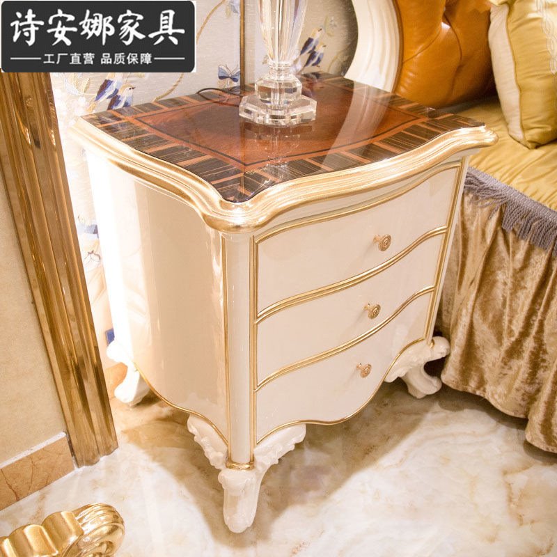 欧式实木床头柜白色法式卧室床边柜新古典田园抽屉储物柜美式斗柜