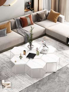 公寓网红款轻奢多边形茶几 工作室时尚艺术岩板蜂巢形茶几桌组合