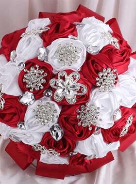 热销酒红银水钻新娘结婚手捧花束结婚装饰婚庆直销W1108S