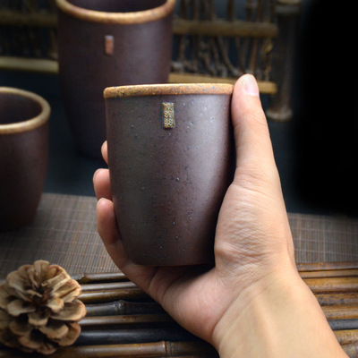 喝水翁缸茶杯粗瓷水翁杯水瓮杯小瓮缸水杯陶瓷杯复古带盖