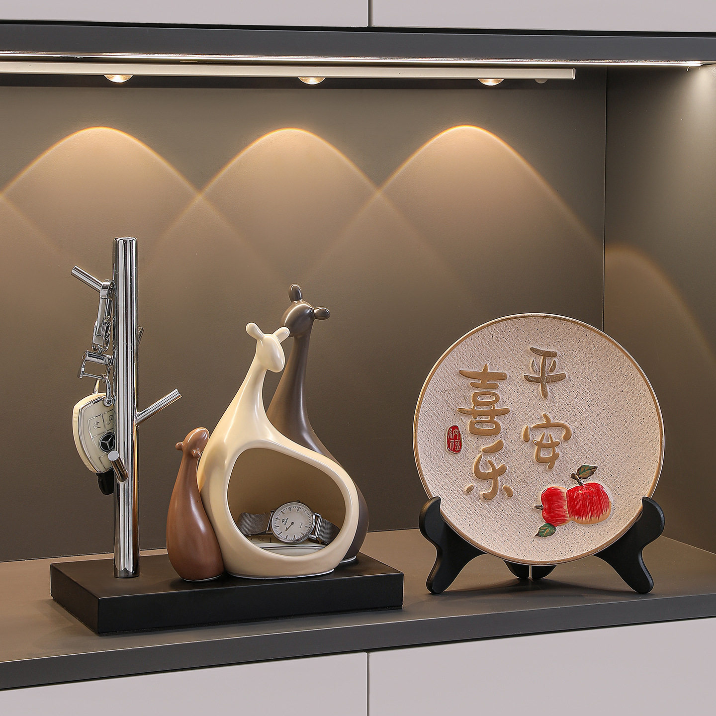 摆件酒柜装饰品办公室电视柜客厅玄关工艺品家居乔迁平安喜乐轻奢