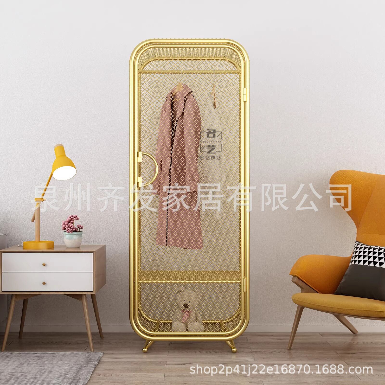 北欧轻奢铁艺单门衣柜收纳小户型
