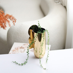 现代轻奢高档金色不锈钢插花器花瓶摆件高级家居客厅餐桌饰品装饰