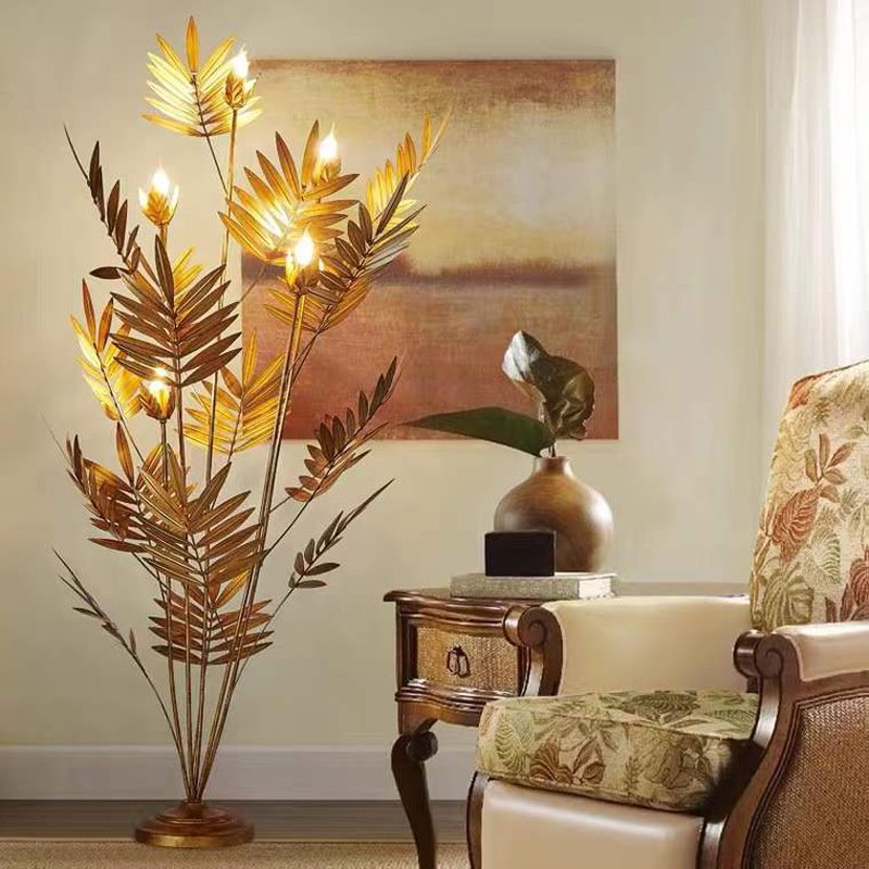 美式时尚复古铁艺植物落地灯软装设计师别墅样板房酒店客厅落地灯