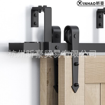 美式谷仓门吊轨箭型款双轨bypass双门前后移门双轨道套件双层轨道