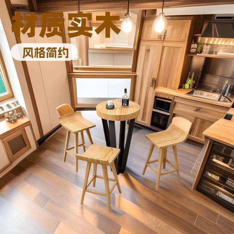 设计师复古风椅咖啡厅吧台桌椅长条吧台桌实木休闲吧桌高脚椅组合