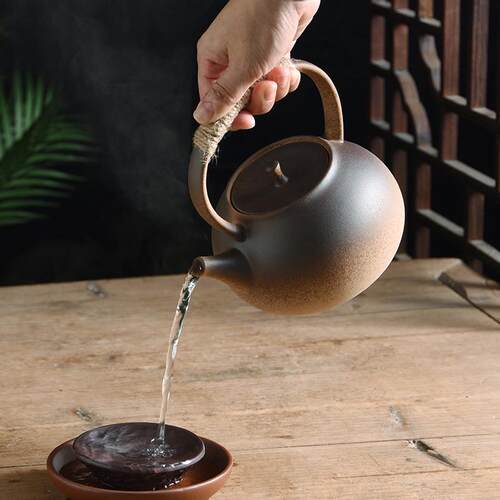 H复古陶瓷烧水壶围炉煮茶壶电陶炉养生壶单壶明火碳炉户外粗陶壶Y