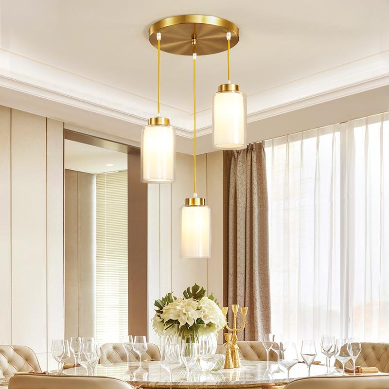 轻奢全铜吊灯大气水晶餐厅灯具灯饰后现代简约三头饭厅吧台吊灯