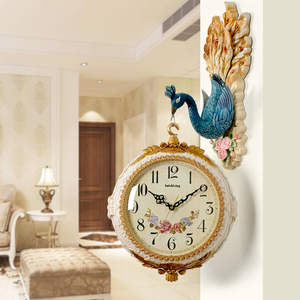 欧式孔雀钟表创意挂钟客厅家用轻奢装饰钟双面钟表时钟大号静音