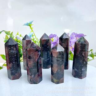 天然石榴石柱单尖六棱柱原石切割打磨摆件家居客厅办公室水晶饰品