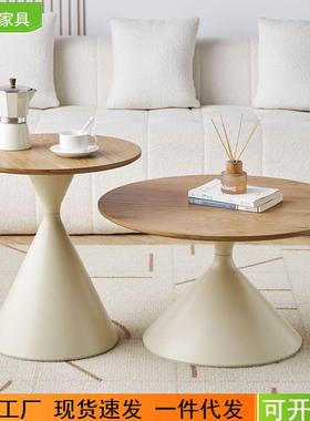 原木奶油实木茶几现代几可简约公寓家用客厅小户型组合圆形移动
