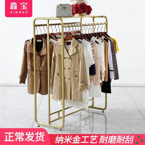 服装店衣架展示架双排双杠落地式女装店铺货架北欧简约服装中岛架