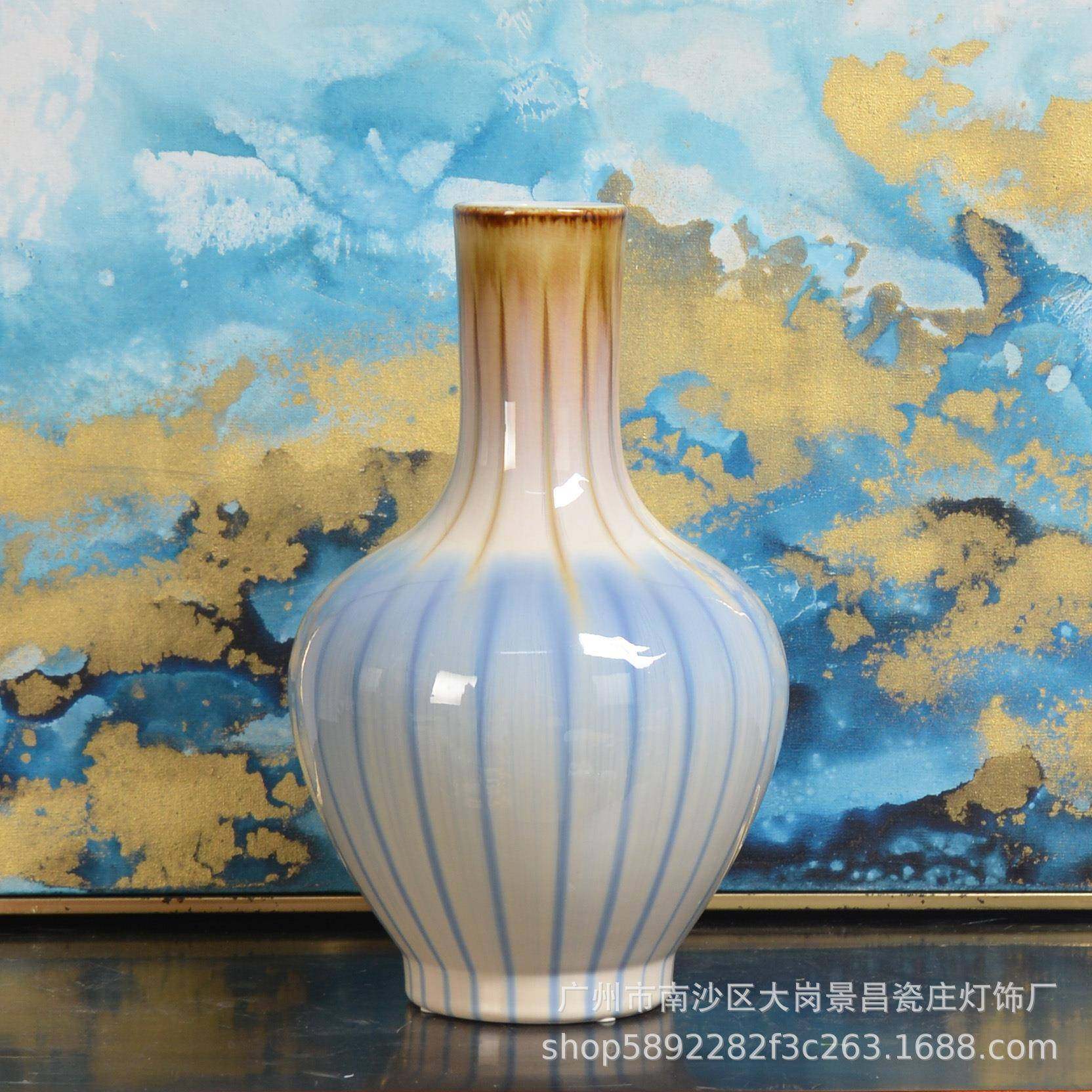 景昌新中式自然流动挂釉高温瓷花插梅瓶客厅电视柜书房摆件,电子/电工,接线端子,淘宝优惠券,粉丝福利购,淘宝优惠卷