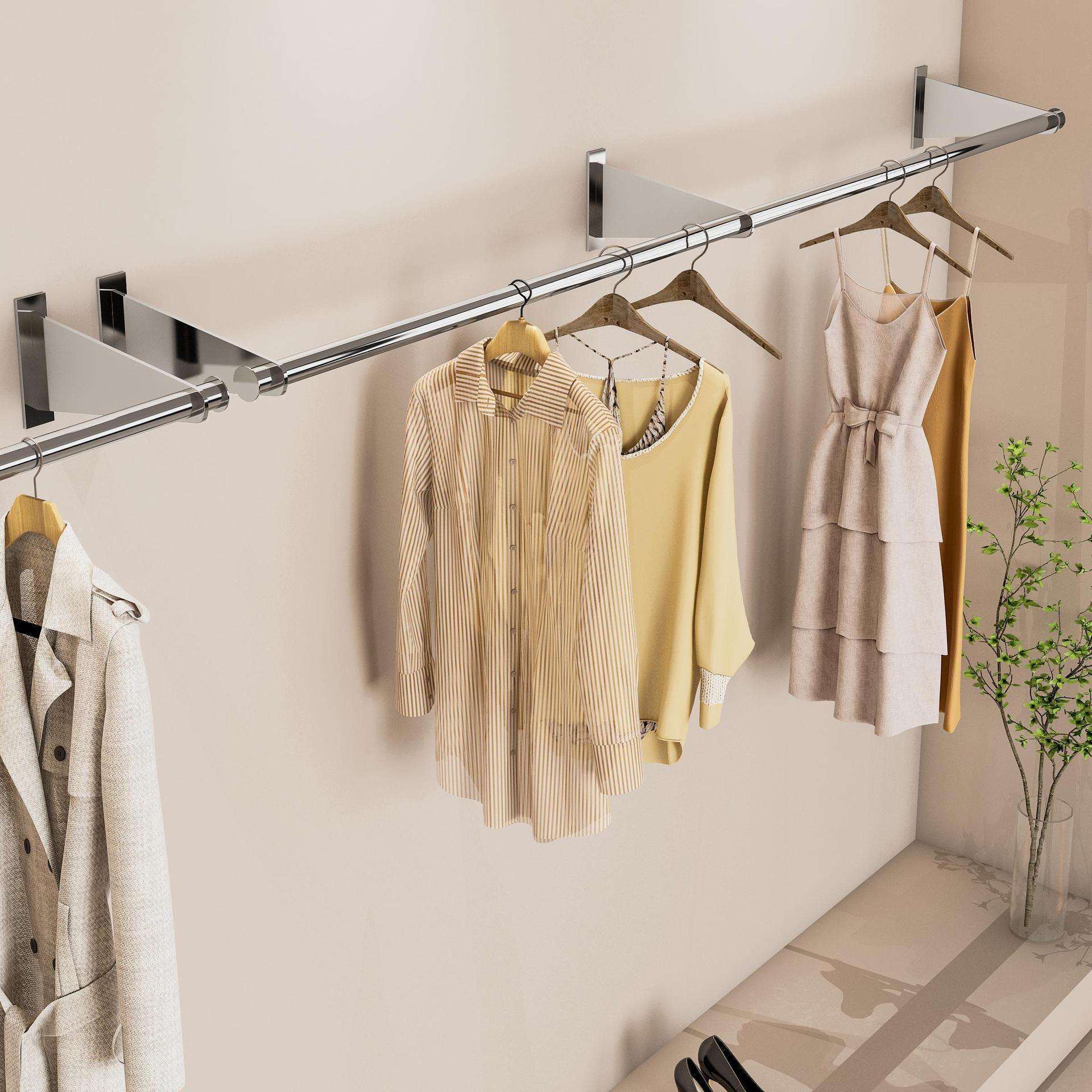 服装店展示架上墙不锈钢挂衣杆壁挂式陈列货架女装店专用衣服架子