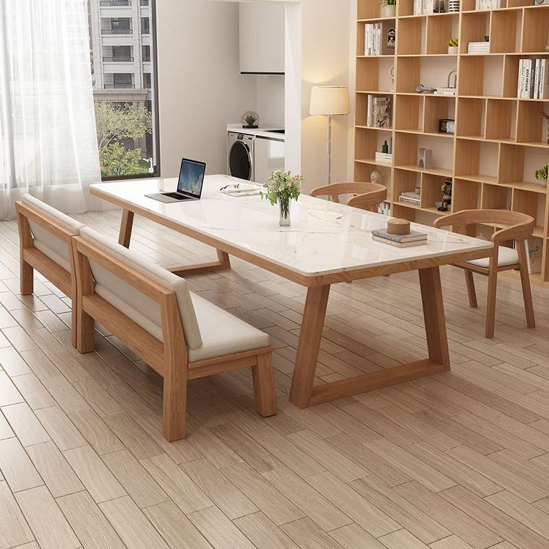 北欧实木岩板大书桌双人学习桌简约家用餐桌客厅工作台办公电脑桌
