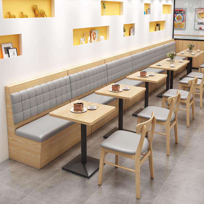 A10L咖啡厅汉堡甜品小吃奶茶店餐饮饭店食堂靠墙板式卡座沙发桌椅