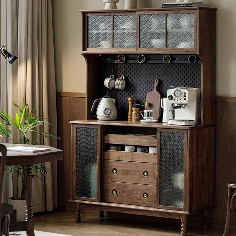 北美黑胡桃木餐边柜法式复古樱桃木中古风茶水柜餐厅展示柜收纳柜