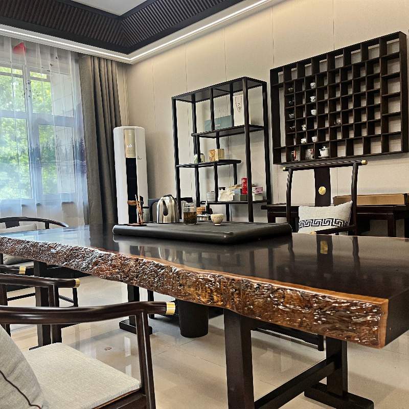 整板黑檀木实木大板茶台茶桌椅组合办公家用黑胡桃木茶几原木大板