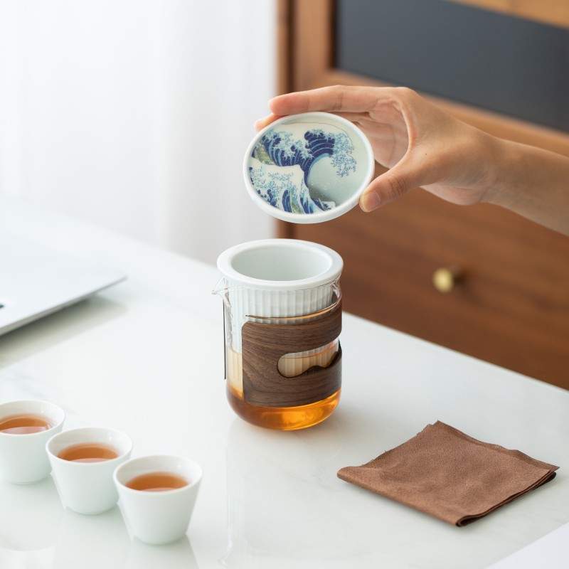 玻璃便携式旅行茶具套装快客杯一壶三杯户外露营喝茶装备茶杯套装