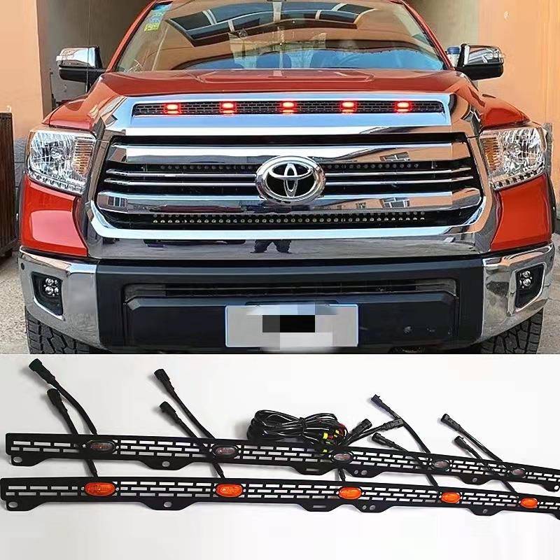 FJ坦途中网LED小黄灯红光改装前盖雾霾灯机盖饰条灯中网装饰灯