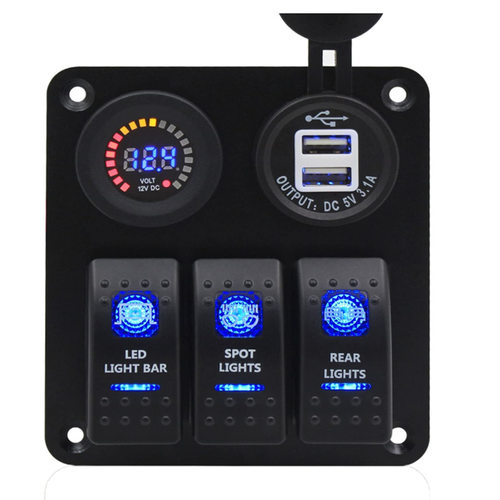热销 3组off/on摇臂开关控制面板USB电压汽车改装船舶游艇用12V