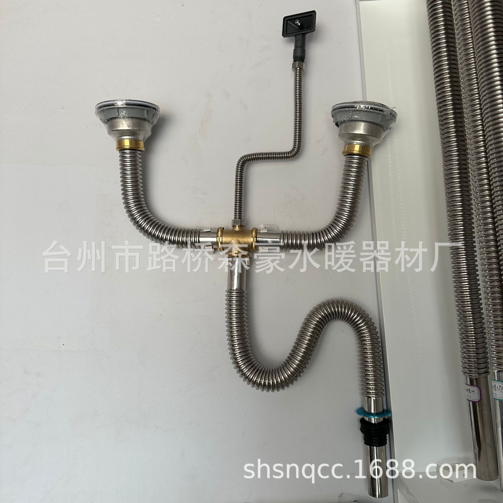 厂家直销不锈钢波纹管厨房洗碗池菜盆双斗防臭下水