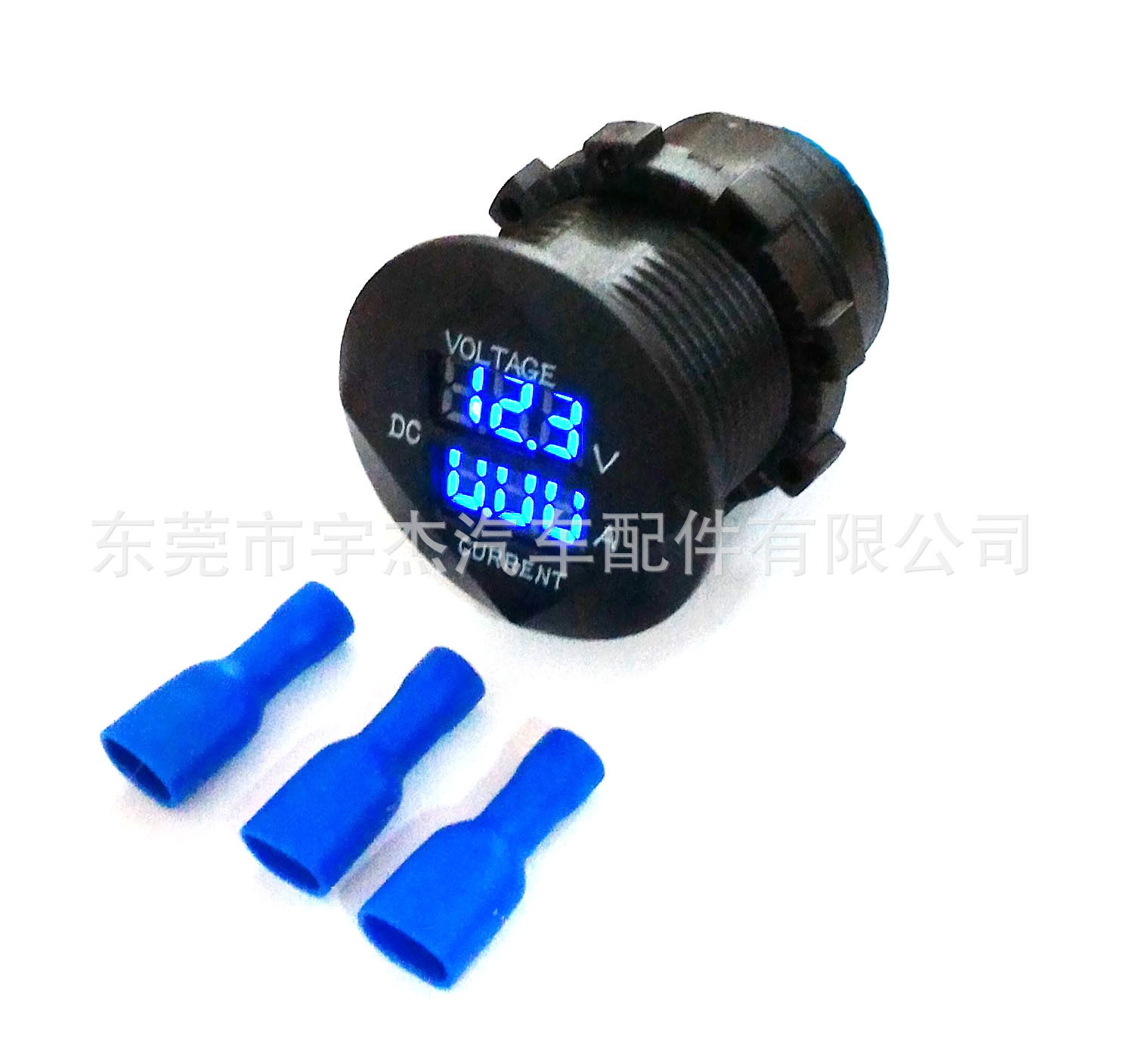 12-24V蓝光LED灯直流三位数显电压表厂家新款船舶汽车摩托车车载