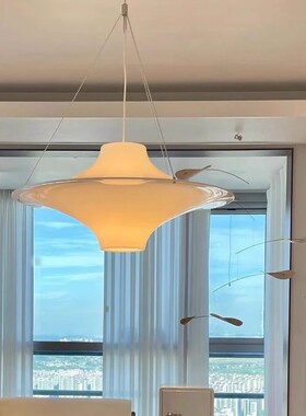 法式奶油风中古北欧白色亚克力lokki海鸥吊灯 卧室餐厅飞碟盘吊灯