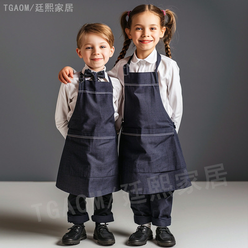 家务儿童围裙宝宝绘画罩衣书法美术生专用画画厨房烘焙无袖围兜女