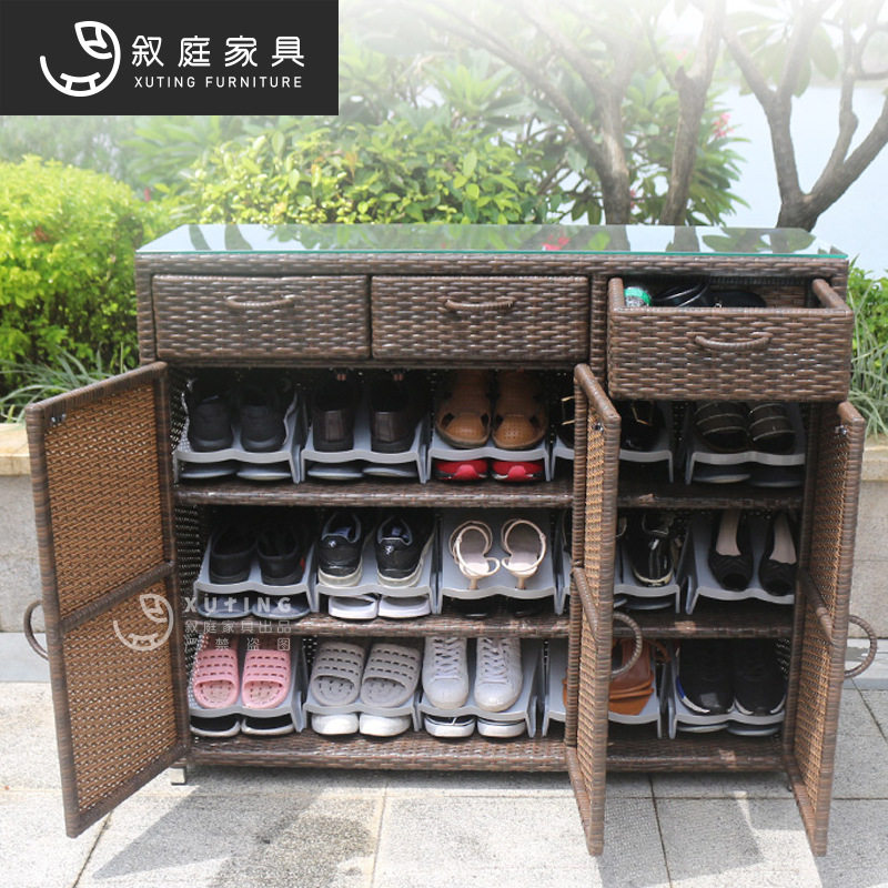 藤编鞋柜阳台用防晒防水透气储物家用户外置物收纳杂物柜子藤家具