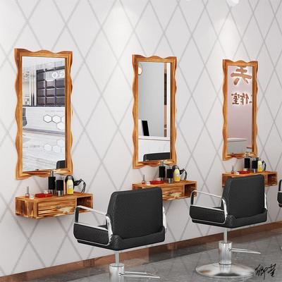 男士理发店镜台理发店镜台网红柜子落地一体发廊专用实木美发镜