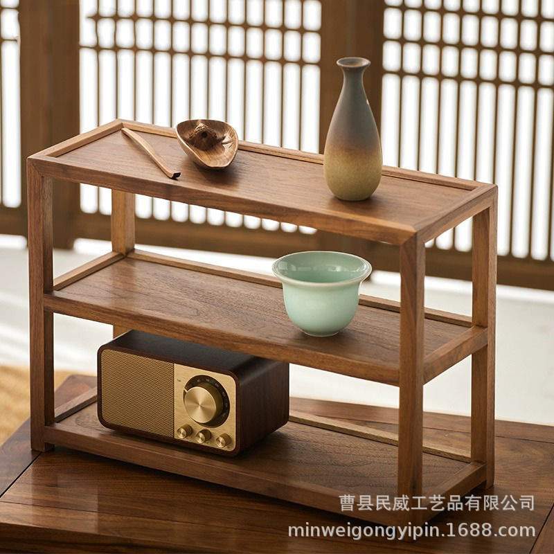 黑胡桃木茶杯茶具木架陈列桌面收纳展示架三层桌面木质置物架木架
