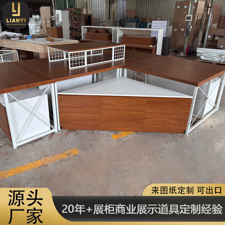 饰品展示桌复古木制毛绒玩具中岛桌展柜不锈钢异形公仔展示台摆台
