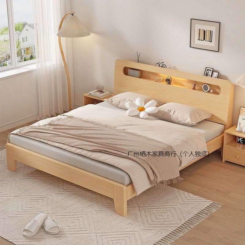 实木床1.5米双人床家用1.8米现代简约出租房经济型1.2m单人床架