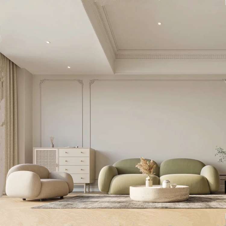 轻法式奶油色布艺沙发 暖色系现代免洗科技布沙发奶咖北欧风客厅