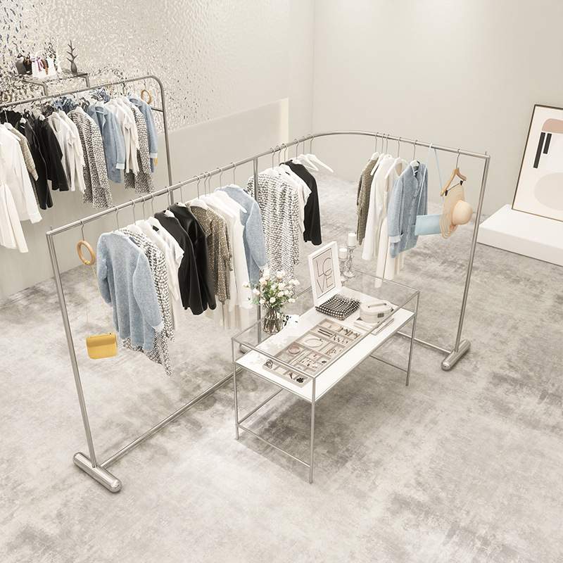 服装店展示架不锈钢拐角中岛架女装货架童装陈列展示台落地挂衣架