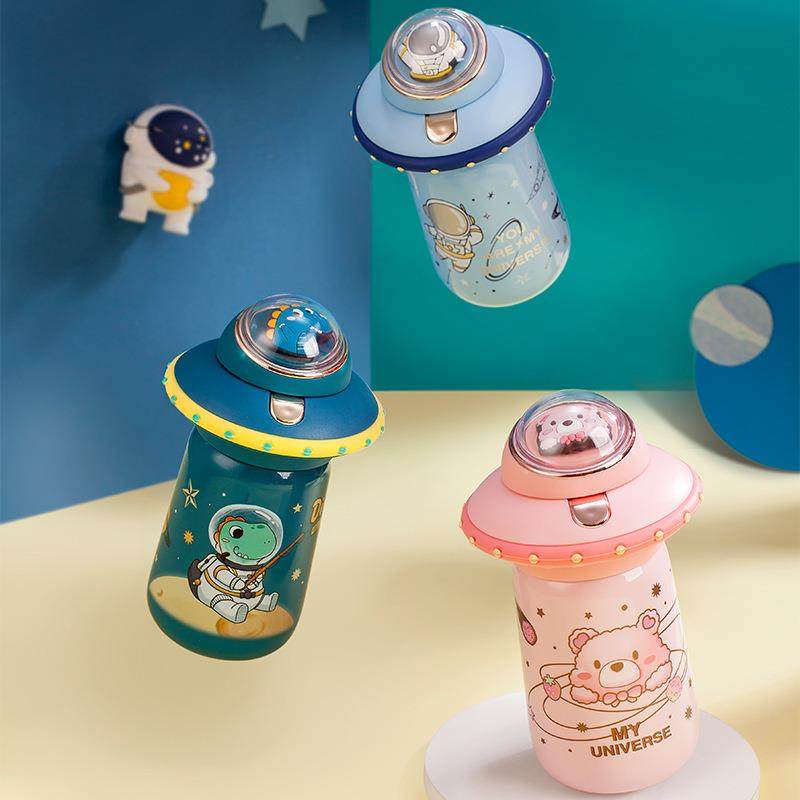 小比咔316不锈钢保温杯带吸管幼儿园宝宝可爱飞船造型杯便携创意