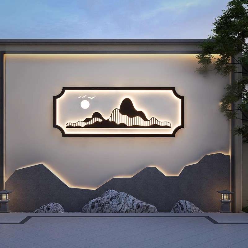 户外防水壁灯长方形山水室内壁画装饰庭院围墙别墅院子花园影壁墙图片