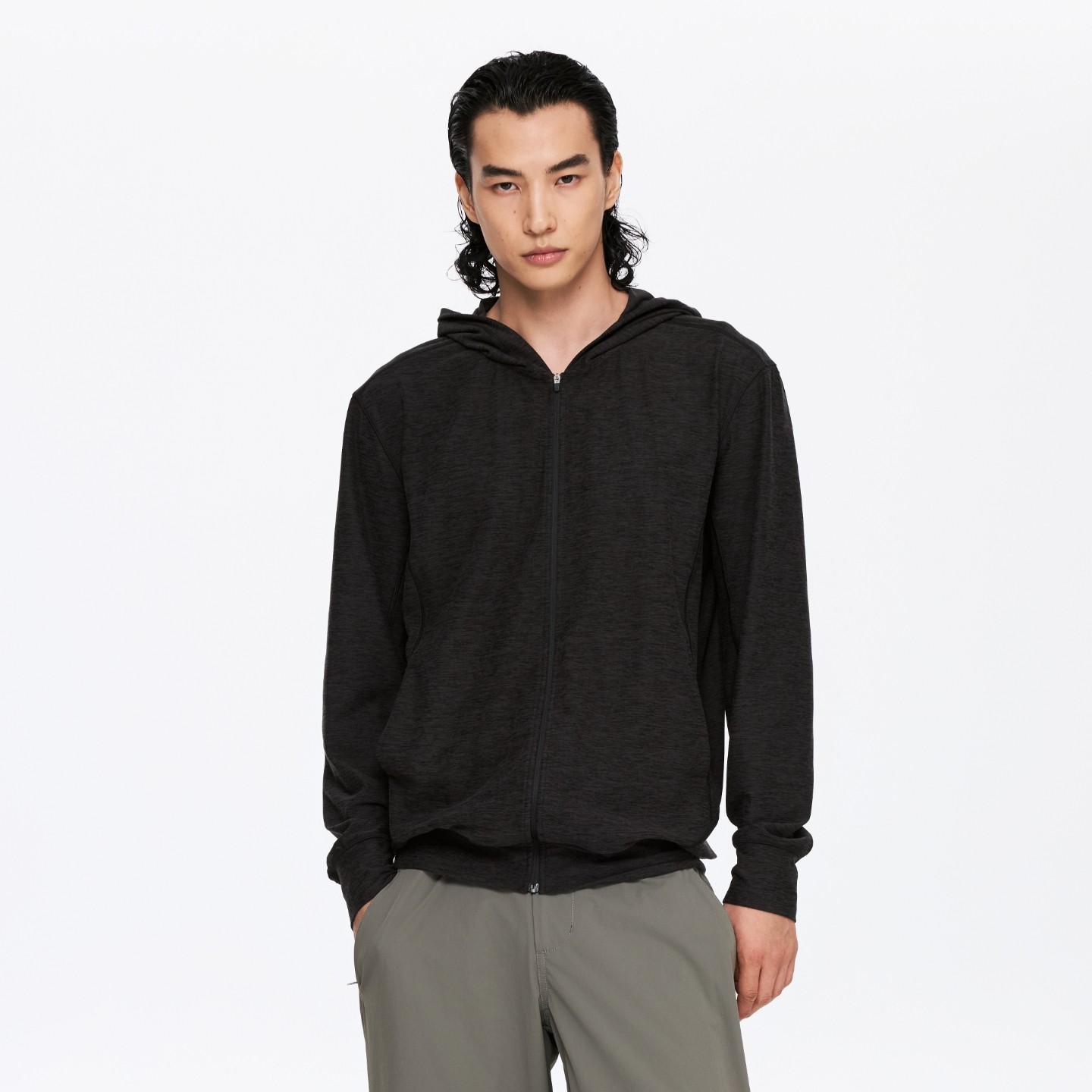 Oneup美式连帽拉链运动外套休闲通勤宽松开衫夹克黑色长袖男女款