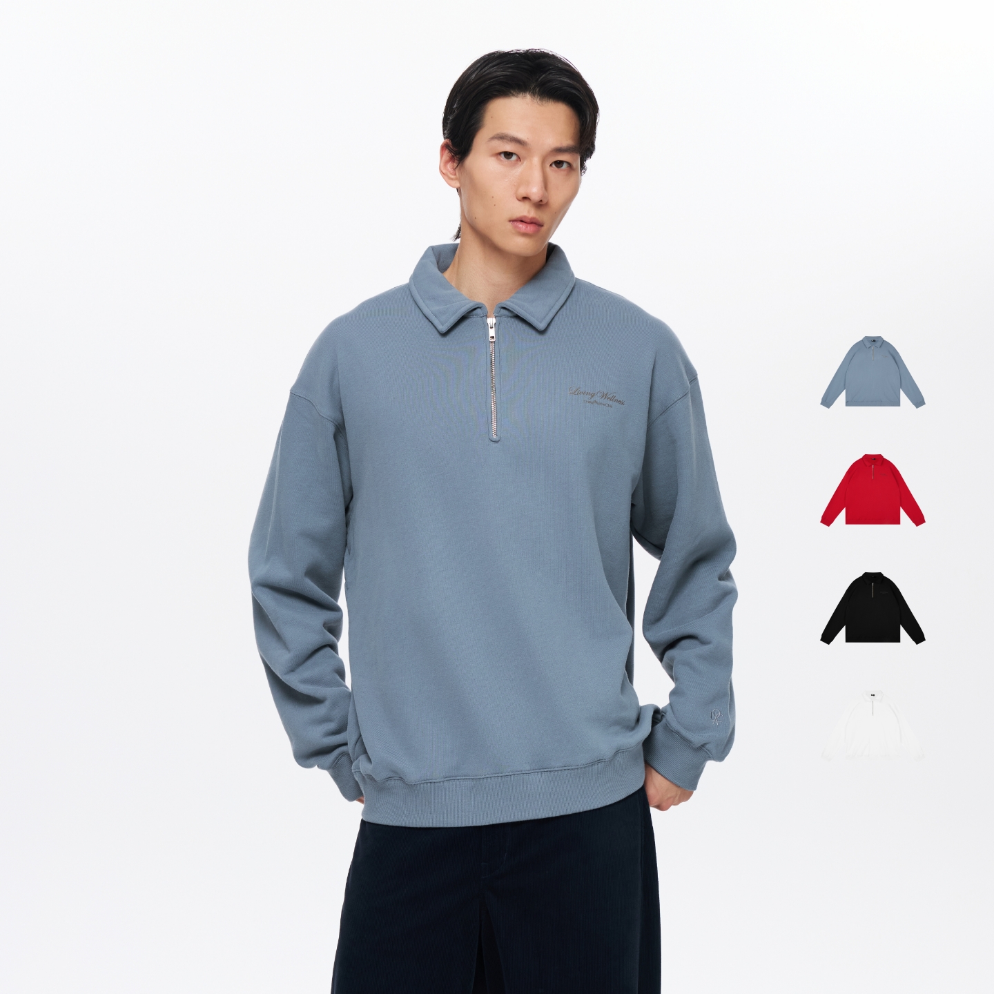 半拉链翻领宽松卫衣Polo