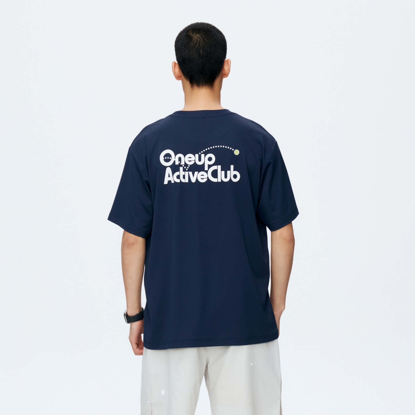 Oneup网眼透气速干短袖宽松运动字母印花藏青色T恤网球服情侣上衣