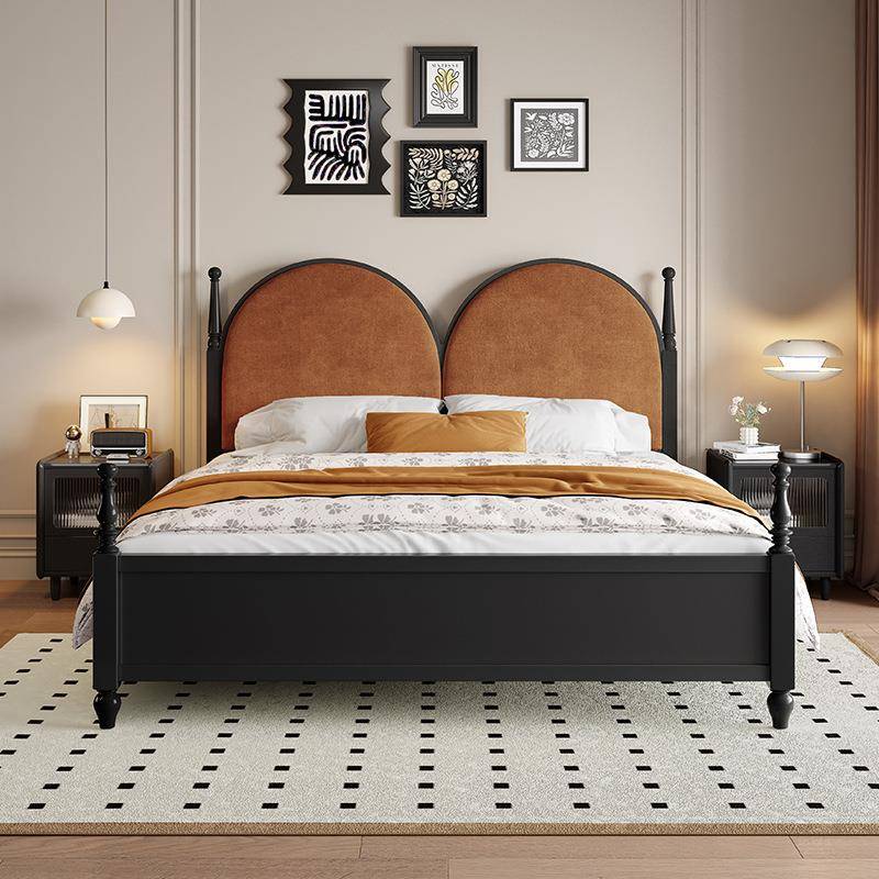 美式复古实木床法式1.8m黑色小户型主卧双人床现代简约风结婚大床