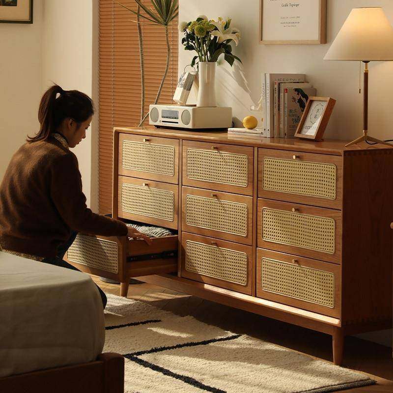 北欧实木九斗柜简约客厅日式藤编抽屉装饰柜卧室民宿收纳储物柜,基础建材,脚轮/万向轮,淘宝优惠券,粉丝福利购,淘宝优惠卷